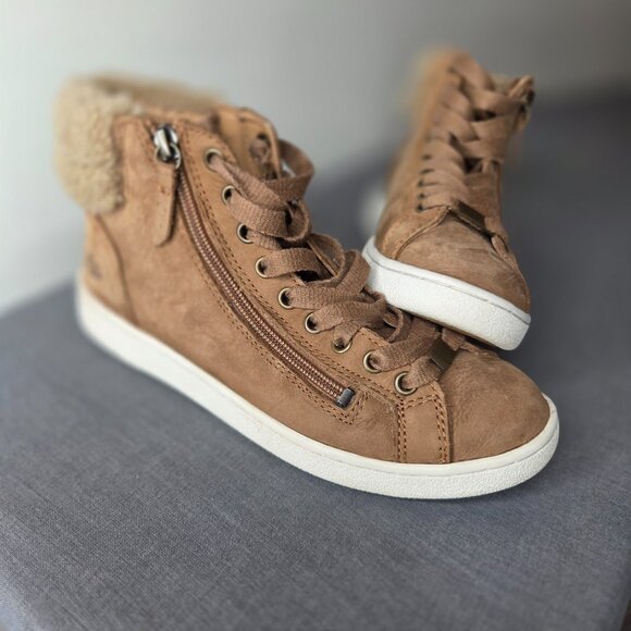 Women's UGG Olive High-Top Sneaker Nubuck Sheepskin Zip - Size 7.5 - Picture 2 of 10
